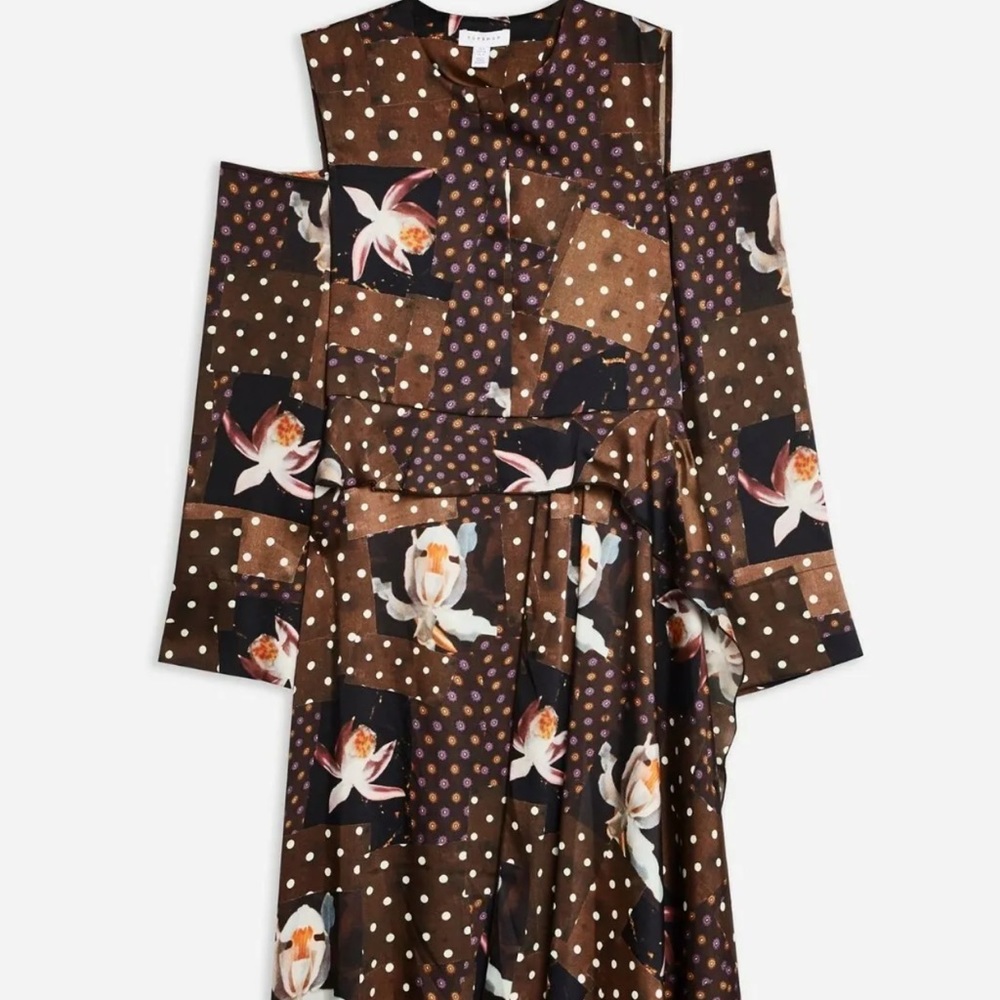 TOPSHOP Boutique Orchid Print - Cold Shoulder Dress